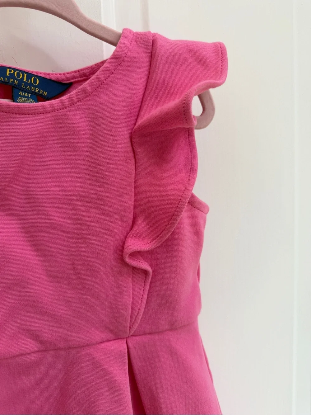 Polo by Ralph Lauren Girls 4 4T Bright Pink Ruffle Shor Sleeve Fit & Flare Dress